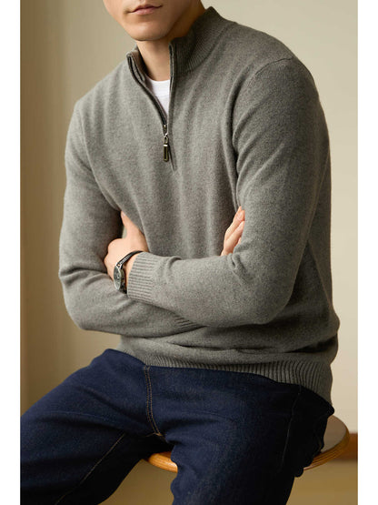 Half Zipped Stand Collar Pure Wool Thermal Sweater