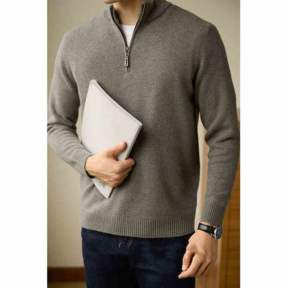 Half Zipped Stand Collar Pure Wool Thermal Sweater