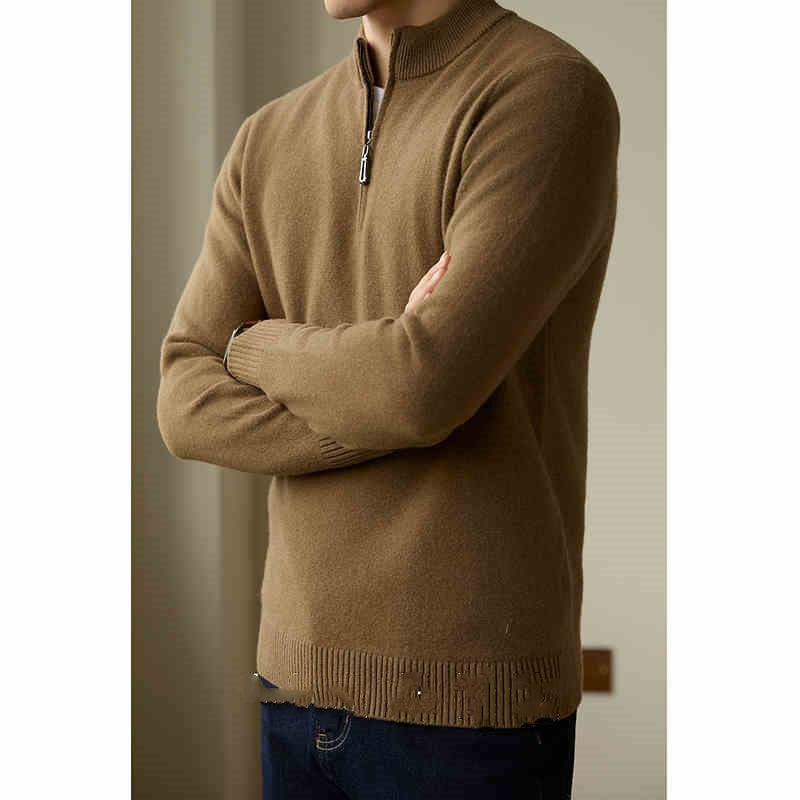 Half Zipped Stand Collar Pure Wool Thermal Sweater